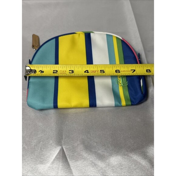 Lauren Ralph Lauren Striped Cosmetic Pouch W/Zipper Closure & Leather Pull - Picture 8 of 9